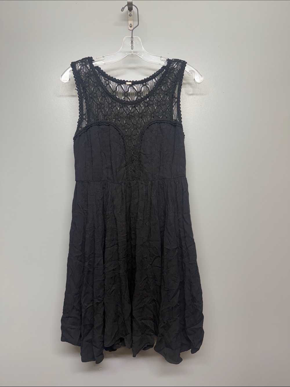 Free People Black Crochet Lace Whimsigoth Cocktail Romantic Textured Mini Dress